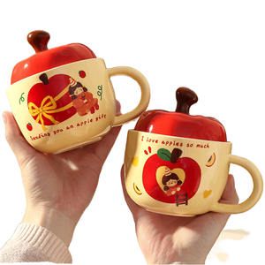 Adorable Apple Shaped Ceramic <strong>Mug</strong> With Lid Perfect Gift for Her Birthday or <strong>Friendship</strong> Day - Product Image 1