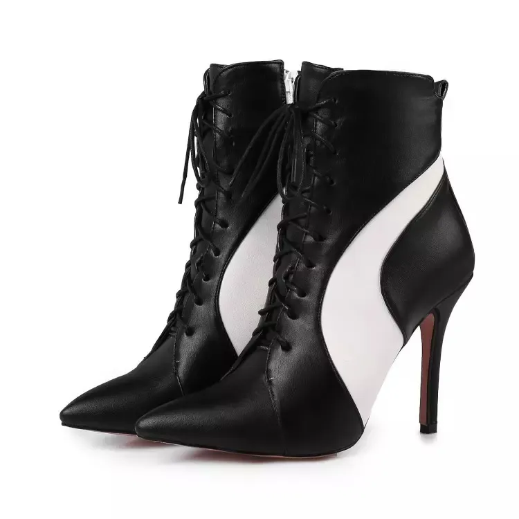 Unterstützung OEM/ODM Low MOQ Frauen Plus Size 47 Schuhe Weiß Schwarz Spitz zehen Schnüren 10cm Stiletto High Heel Damen stiefel
