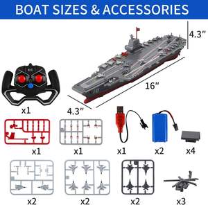 Bateaux télécommandés pour enfants de 8 à 12 ans, navire de guerre de 16 pouces, porte-avions, 2 batteries rechargeables, vitesse maximale de 15 mph, navire électrique en résine - Product Image 6