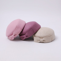 Nouveau béret rose 100 % laine pour femme, style japonais vintage, avec nœud, chapeau en feutre chaud et élégant, chic pour l'automne et l'hiver