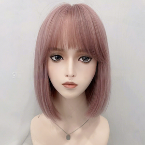 วิกผมสั้นของ<span class=keywords><strong>ผู้หญิง</strong></span>แฟชั่นฤดูร้อนใหม่สีชมพู-น้ำตาล<span class=keywords><strong>ผม</strong></span>ตรงหวานมีสไตล์วิกผมเต็มศีรษะระบายอากาศได้ - Product Image 1
