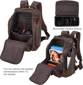 Leather Backpack for Men with 16" Laptop & <b>Camera</b> Lens Sleeve, Multi Pockets Weekend Trip Business Travel Overnight Camping <b>Bag</b> - Product Image 5