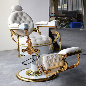 Silla reclinable De barbería, Base redonda dorada, Retro, color blanco, Estilo Vintage - Product Image 3