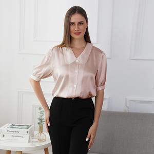 Design di lusso 100% 19momme <span class=keywords><strong>manica</strong></span> corta Charmeuse rosa camicetta di seta camicie di seta Versatile per le donne - Product Image 1