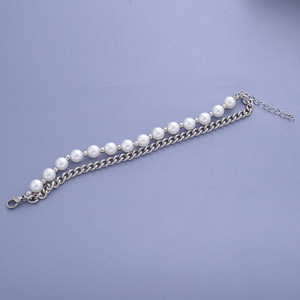 Pulsera de Cadena de Perlas de Doble Capa con Diseño Exclusivo, de Acero de Titanio, Estilo Lujoso y Ligero para Mujer, Venta al por Mayor de Joyería - Product Image 5