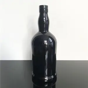 Botella de cristal negra brillante para whisky, Tequila, Bourbon, Vodka, ron, 750ml
