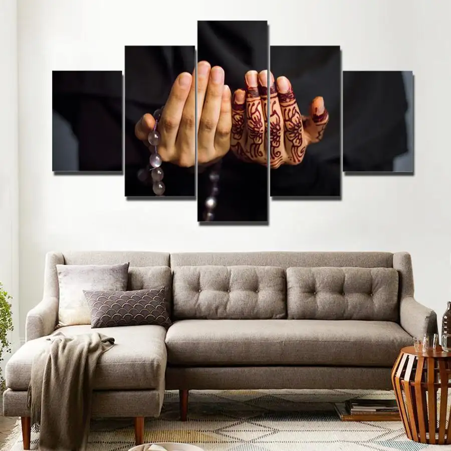 Pannelli di gruppo di arte islamica moderna arabica immagine che si tiene per mano tema musulmano tela pittura HD Poster stampa per la decorazione della parete