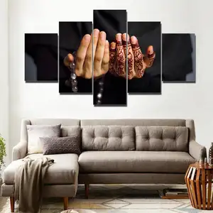 Panneaux de groupe Art islamique arabe moderne Image tenant la main Thème musulman Peinture sur toile Poster HD Impression pour décoration murale