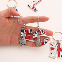 Ensemble de porte-clés en alliage de zinc avec lettres de l'alphabet Union Jack, porte-clés en métal émaillé sur le thème du drapeau britannique, point de repère de Londres, souvenir de voyage, cadeau