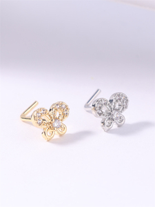Clous de nez en forme de L, anneaux à motif papillon pour femmes et filles, or, argent, mignon, clous de nez en CZ, piercing de nez 20G, bijoux en gros - Product Image 4