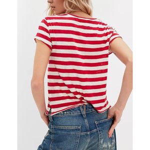 FOXA Striped Women's Crop <b>Top</b> Short Sleeve Crewneck Summer T-Shirt Cotton Jersey Streetwear <b>Y2K</b> Style - Product Image 4