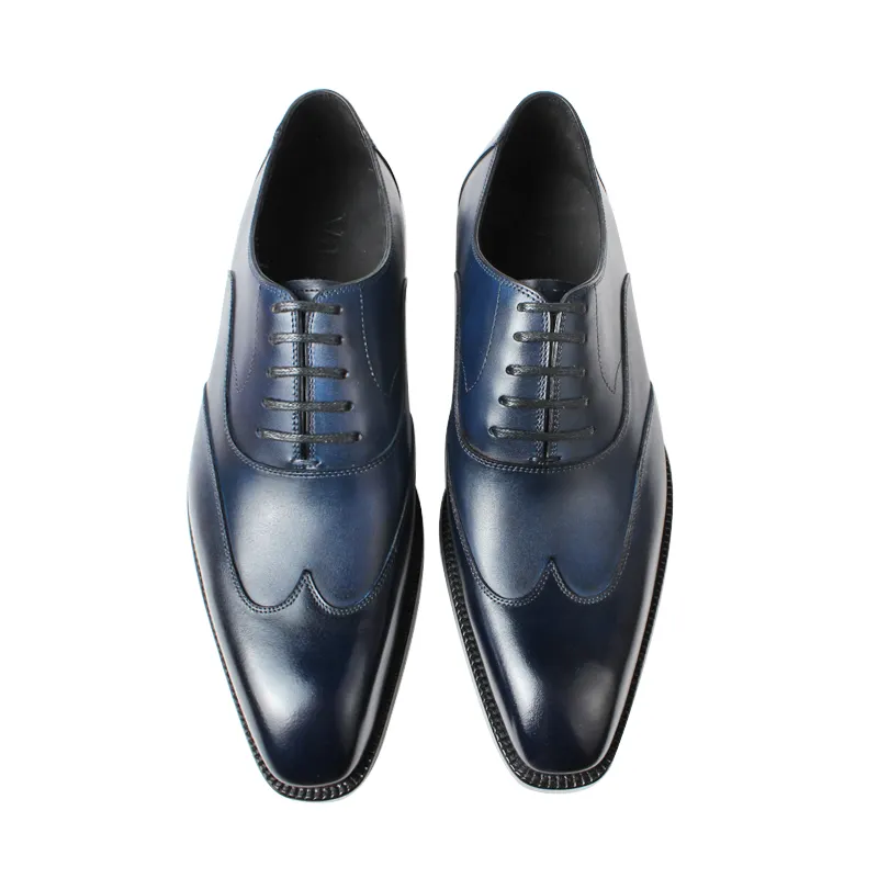 Vikeduo Hand Made Designer Guangzhou Brands Blue Dress Shoes Casual Leather Winter Stylish Men Shoes