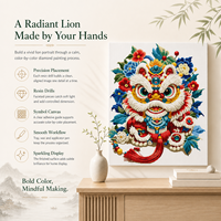 Kit de Peinture Diamant KS Craft Lion Chinois Rouge de la Fortune, Perles Rondes Scintillantes, Art Diamant DIY, Culture Orientale, Décoration Maison