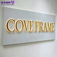 Enseigne lumineuse LED personnalisée en acier inoxydable 3D, lettres dorées rétroéclairées, logo de luxe électroplaqué pour salon, restaurant, bureau