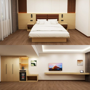 Ensemble de meubles de chambre à coucher moderne pour hôtel 3 étoiles, suite complète avec lit king size, tables de chevet, armoire, mini bar et meuble TV - Product Image 6