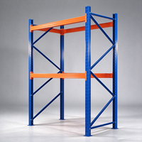 Étagère de stockage de palettes à charge lourde avec montants bleus et poutres orange pour entrepôt d'usine et centre de distribution