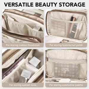 Bolsa de Maquillaje Portátil de Viaje para Mujeres y Niñas con Compartimento para Brochas, Bolsa de Cosméticos Vertical, Bolsa de Aseo - Product Image 6