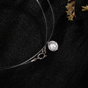 Collier en or 14 carats pur avec pendentif diamant couleur super brillant 1,1 carat sur fil de pêche transparent, chaîne clavicule - Product Image 6