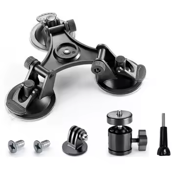 Triple Suction Cup Car Mount Kit Quick Release Outside Windshield Magic Arm Camera Mount with Action Camera Adapter