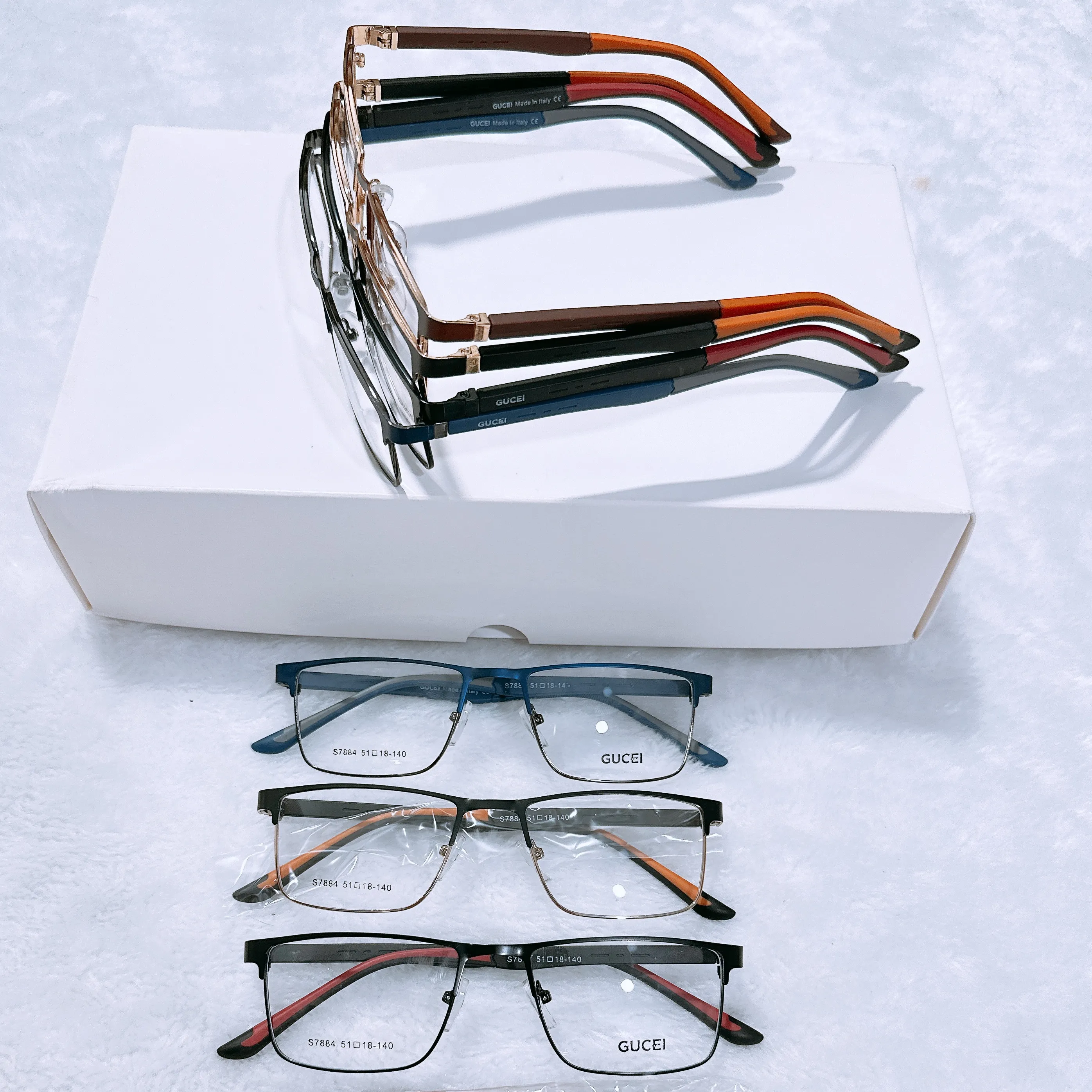مخزون نظارات طبية متنوعة بنصف إطار كامل من الفولاذ المقاوم للصدأ إطارات بصرية نظارات طبية مربعة عالية الجودة