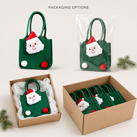 Sac à friandises de Noël en feutre vert personnalisé avec visage de Père Noël en peluche et pompons, sac cadeau réutilisable pour bonbons