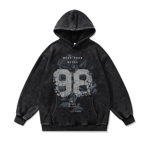Hoodie Boxy Vintage Personnalisé pour Homme, Coupe Oversize, Ourlet Court Effet Vieilli, Lavage Acide, Broderie Numérique DTG, Tricoté, Disponible XX X - Product Image 1