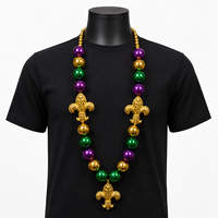 Collier de perles XXL Fleur de Lys 3 pièces pour Mardi Gras, violet, vert, or, bijoux de fête pour défilé de carnaval