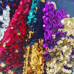 Tissu en dentelle extensible de Shaoxing, paillettes noires et blanches, tissu à paillettes - Product Image 3