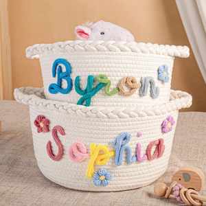 Panier Cadeau Pliable en Coton Tressé Fait Main, Grand Panier de Rangement pour Jouets Bébé Fille Garçon - Product Image 1