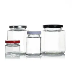 China Suppliers 250ml Mini Hexagon Jars Glass Bottle For Food Jam Olive Fruit