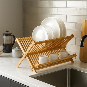 Bamboo Dish <b>Drying</b> <b>Rack</b> 2-Tier Collapsible Drainer Dish <b>Drying</b> <b>Rack</b> or Dish Plate for Kitchen Home Apartment - Product Image 4