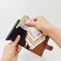 Portefeuille vintage ultra fin anti-RFID en cuir, porte-cartes avec système pop-up, étui à cartes intelligent à bouton poussoir, pour homme