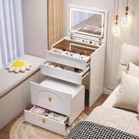 Tocador Moderno y Sencillo Multifuncional con Tapa Abatible, Iluminado, Súper Pequeño, con Gabinete de Almacenamiento, Mesa de Maquillaje para Dormitorio y Uso en Hoteles