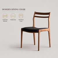 Chaise de salle à manger en bois de style moderne du milieu du siècle, avec dossier à double lattes courbées et assise rembourrée, pour restaurant, hôtel, café, bistrot