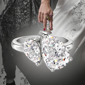 Anillo de Dos Piedras de Zirconia con Corte de Pera en Forma de Corazón para Mujer, Chapado en Oro Blanco, Plata de Ley 925, Engaste de Garras, Joyería Fina para Boda, Regalos - Product Image 3