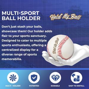 Soporte de Pared para Pelotas, Marco Metálico Blanco, Exhibición de Pelotas de Béisbol, Tenis y Otros Deportes, para Mano Izquierda/Derecha - Product Image 2