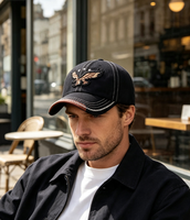 Gorra de béisbol personalizada 100% algodón con logotipo bordado en oro, 6 paneles, para hombre y mujer, con correa trasera ajustable.