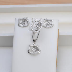 Juego de Joyería de Moda DIY con Plata S925, Aretes, Colgante y Anillo Abierto con Diseño de Gatito, Accesorios de Perlas Modernos 1343 - Product Image 2