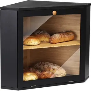 Bằng gỗ công suất lớn đôi lớp tre góc bánh mì hộp lưu trữ cho nhà bếp truy cập