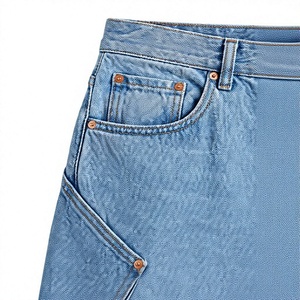 Jean droit taille haute respirant en denim délavé écologique pour homme, coupe droite, style cargo, décontracté, bleu vintage - Product Image 5