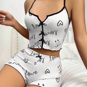 Shorts Halter Sexy à Nœud Couleur Unie Spandex Respirant Vêtement de Nuit Confortable pour la Maison - Product Image 3