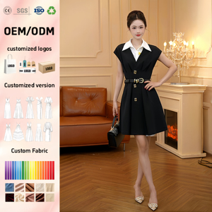 Vestido Casual de Dos Piezas <span class=keywords><strong>Grace</strong></span> Odeon 9385, Negro, Tejido, Cintura Alta, Cuello en V, Corte Entallado - Product Image 1