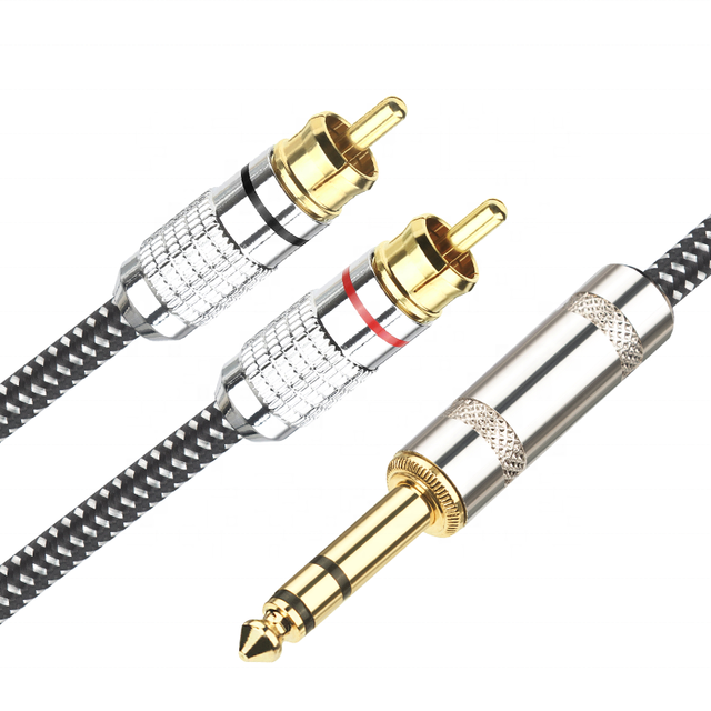 3.3FT 1M 6.35mm 1/4 Inch Male TRS Stereo Plug 2 RCA Phono Audio Y Splitter Coaxial Cable Gold-Plated PVC Braid for Speakers HDTV