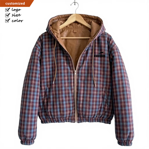 <span class=keywords><strong>Blouson</strong></span> Bomber <span class=keywords><strong>Homme</strong></span> Personnalisé Haut de Gamme en Similicuir PU, Réversible, à Capuche, Coupe Courte et Ample, Motif Écossais - Product Image 2