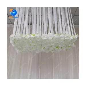 LFB2071-1 חתונה תפאורה תליית פרחי רשת סרט לבן פרח ראש