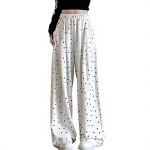 Pantalon taille haute à jambes larges pour femmes, motif à pois, coupe ample, longueur complète, taille élastique, style décontracté, vêtements d'automne - Product Image 4