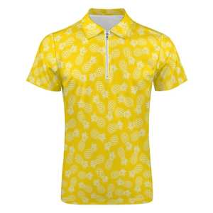 Polo de golf à manches courtes en maille respirante et à séchage rapide, avec fermeture éclair sur le devant, extensible dans les 4 sens, jaune, logo personnalisé - Product Image 2