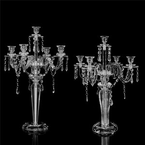Candélabre en acrylique transparent à 3/5 bras, porte-bougie, chandelier de mariage, centre de table pour décoration intérieure, dîner aux chandelles - Product Image 2
