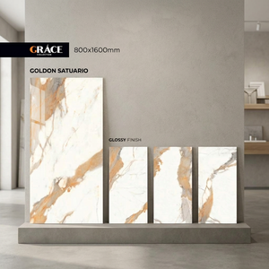 Azulejos de porcelana cerámica brillante Golden Statuario de 800x1600 mm con diseño de mármol blanco para pisos de proyectos premium - Product Image 1