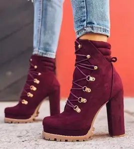 Botas de neve para mulheres, material de camurça, botas de salto para mulheres, venda inteira